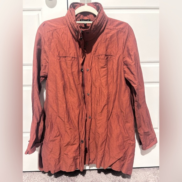 Eileen Fisher Jackets & Blazers - Eileen Fisher Rust Orange Crinkle Jacket tuck away Hood Size S Nylon Blend